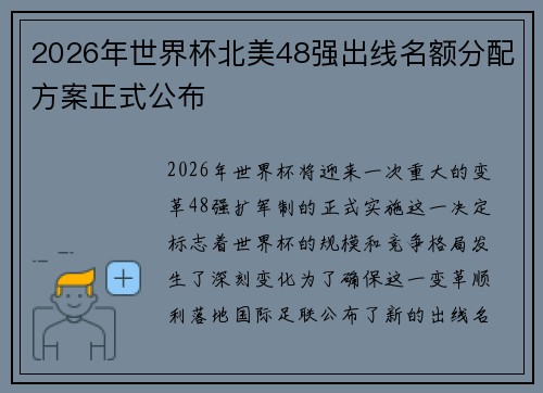 2026年世界杯北美48强出线名额分配方案正式公布 2026年世界杯北美48强出线名额分配方案正式公布